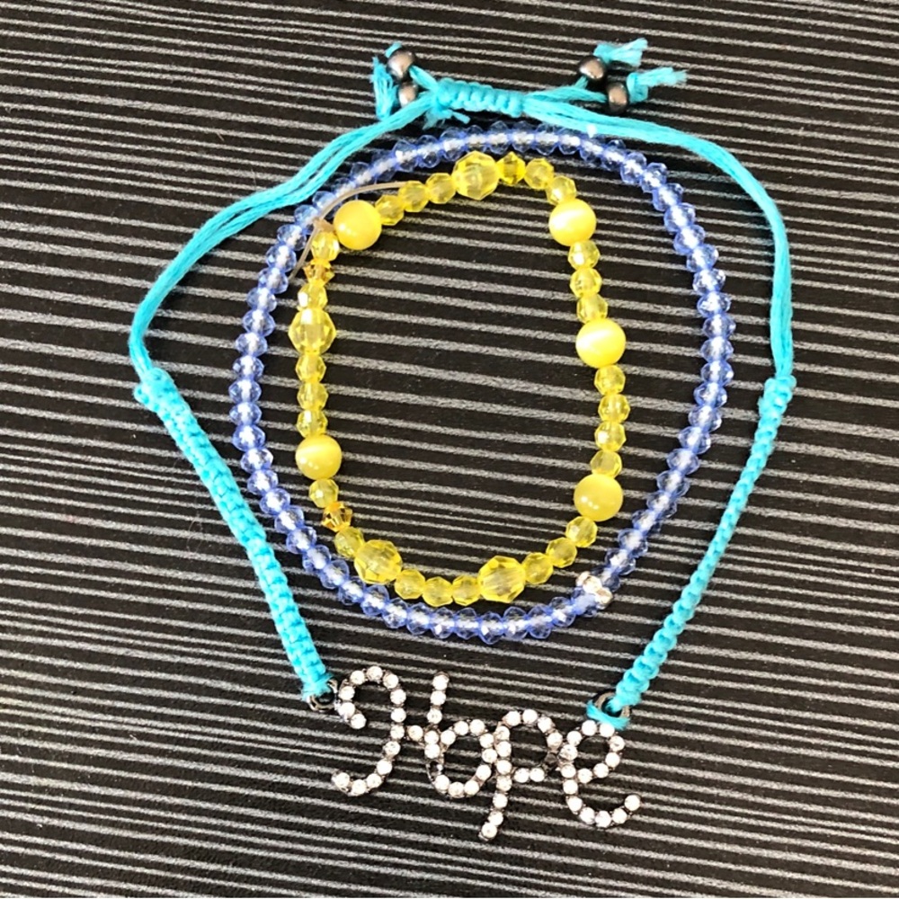 Kids Bright Blue and Yellow 'Hope' Bracelet Set